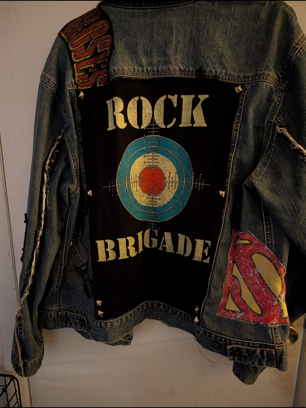 Custom Denim Jacket with Ozzy Osbourne Patch and Skull Cross - Picture 6 of 10